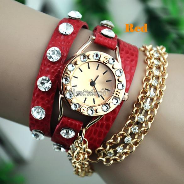 Rhinestone Synthetic Leather fake Gold Chain Quartz Watch Wrist Watch crystal GT eBay