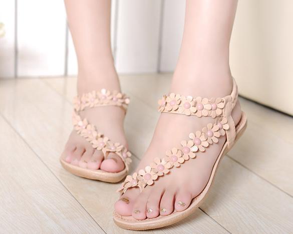 Women New Bohemia Flower Beads Flip Flop Shoes Flat Sandals Thong Slippers EA EBay