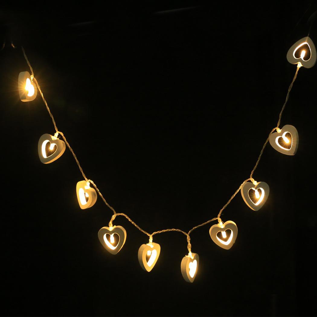 BATTERY 10 WARM WHITE STRING LIGHTS LED STRINGS OPERATED WOODEN HEART FAIRY LM eBay