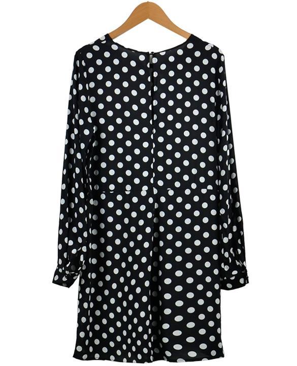 Women's Long Sleeve White Black Polka Dot High Waist Jumpsuit dress ...