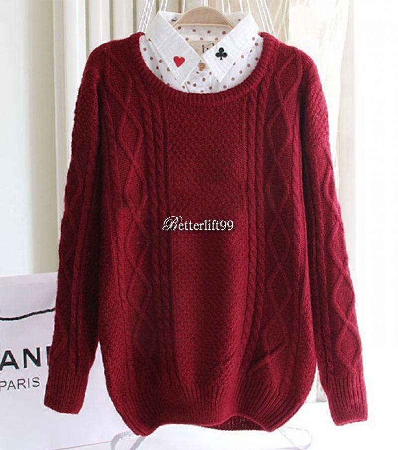 Hot New Women Long Sleeve Knitted Pullover Jumper Loose Sweater ...