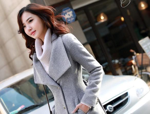 Korean Women's Cashmere Woolen Warm Winter Long Coat Jacket Trench Slim EA9
