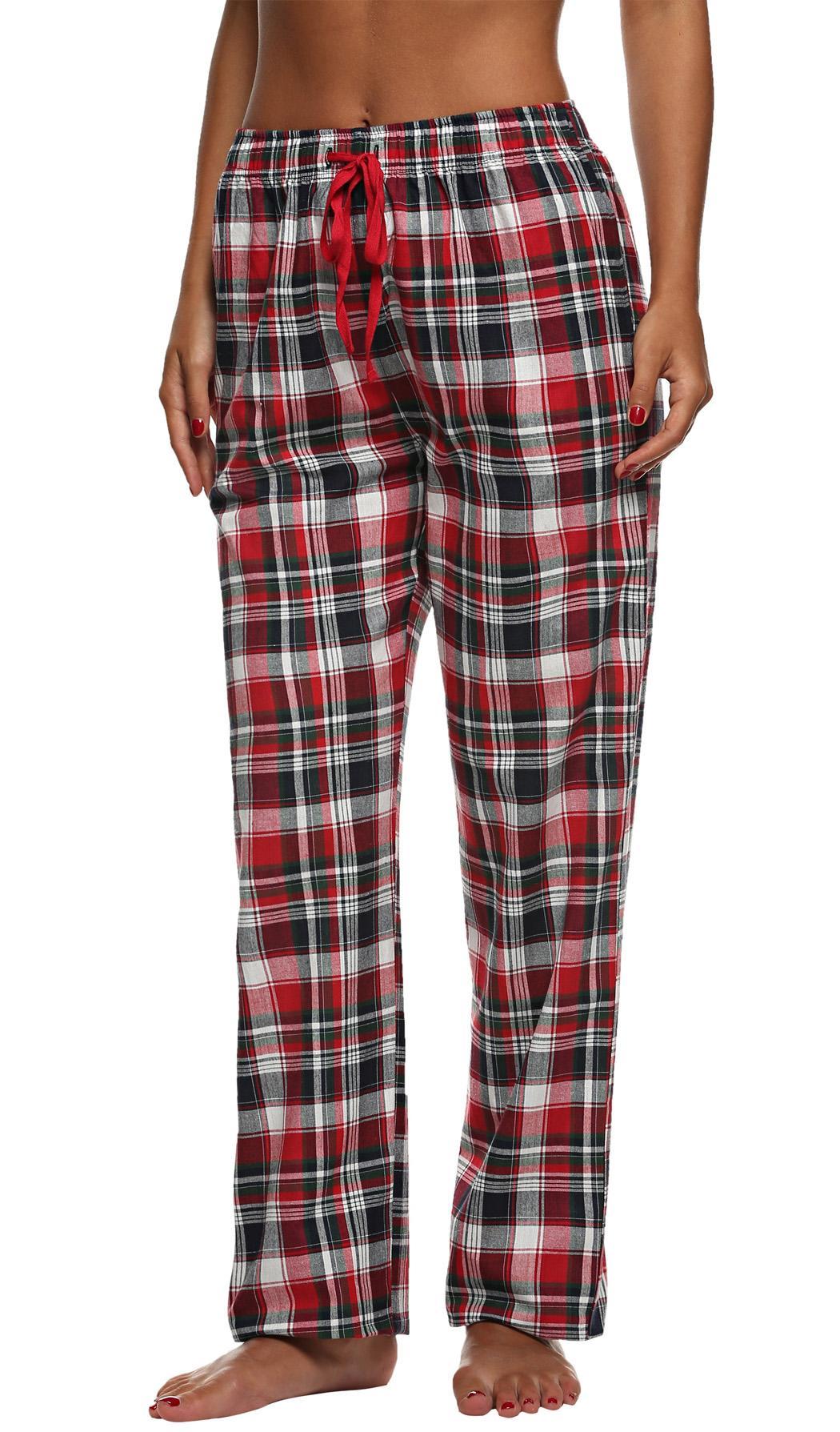Ekouaer Women Drawstring Plaid Pajama Pants Bottoms Trousers Homewear ...