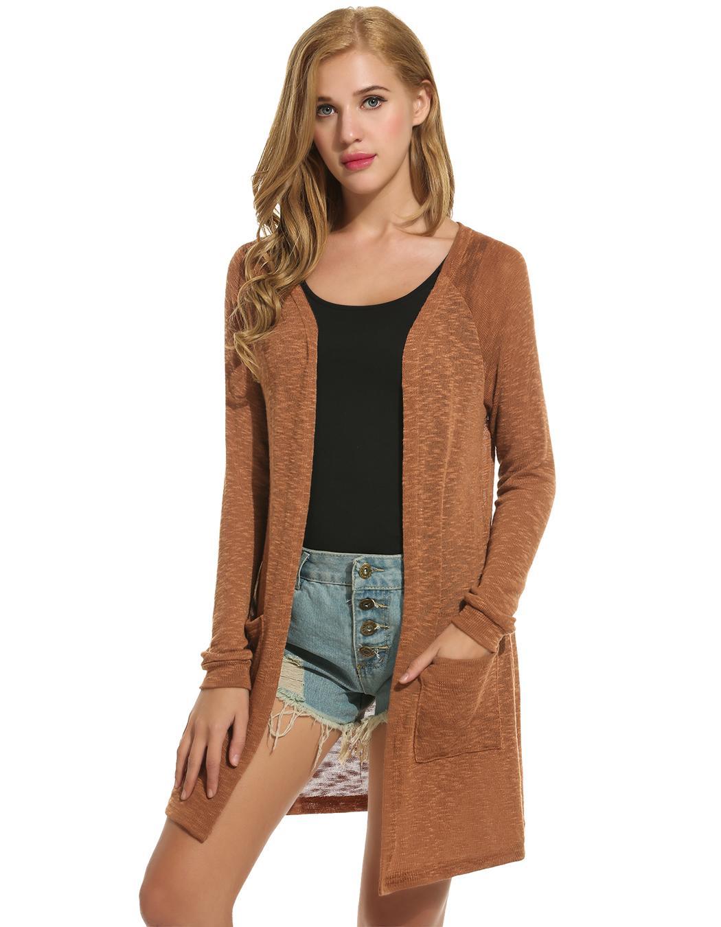 New Fashion Women Casual Hip Length Loose Long Sleeve Knitted Cardigan ...