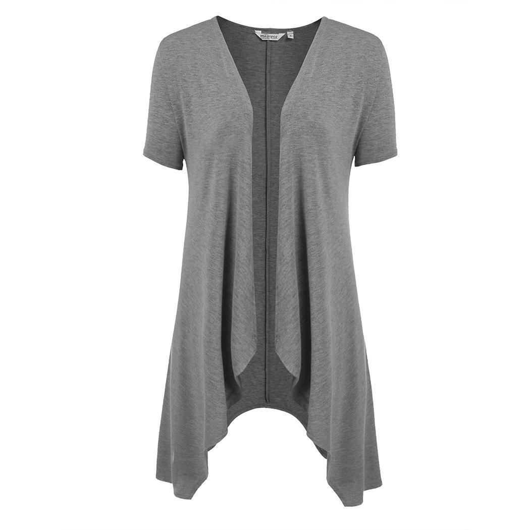 Women's Short Sleeve Open Front Solid Irregular Hem Casual Cardigan ...