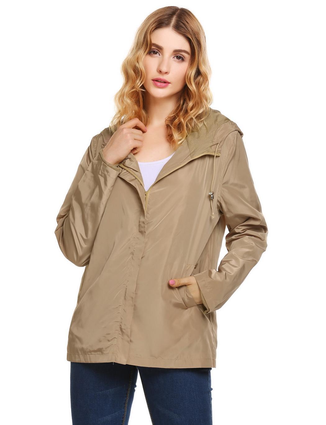 New Women Casual Weatherproof Long Sleeve Solid Coat Rain Jacket OK eBay