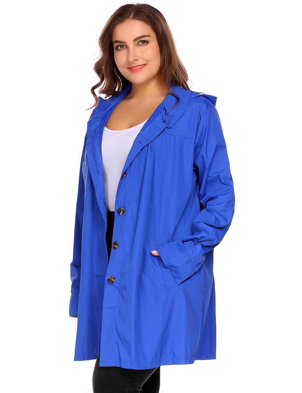 Women Plus Size Hooded Long Sleeve Lightweight Waterproof Raincoat WT88