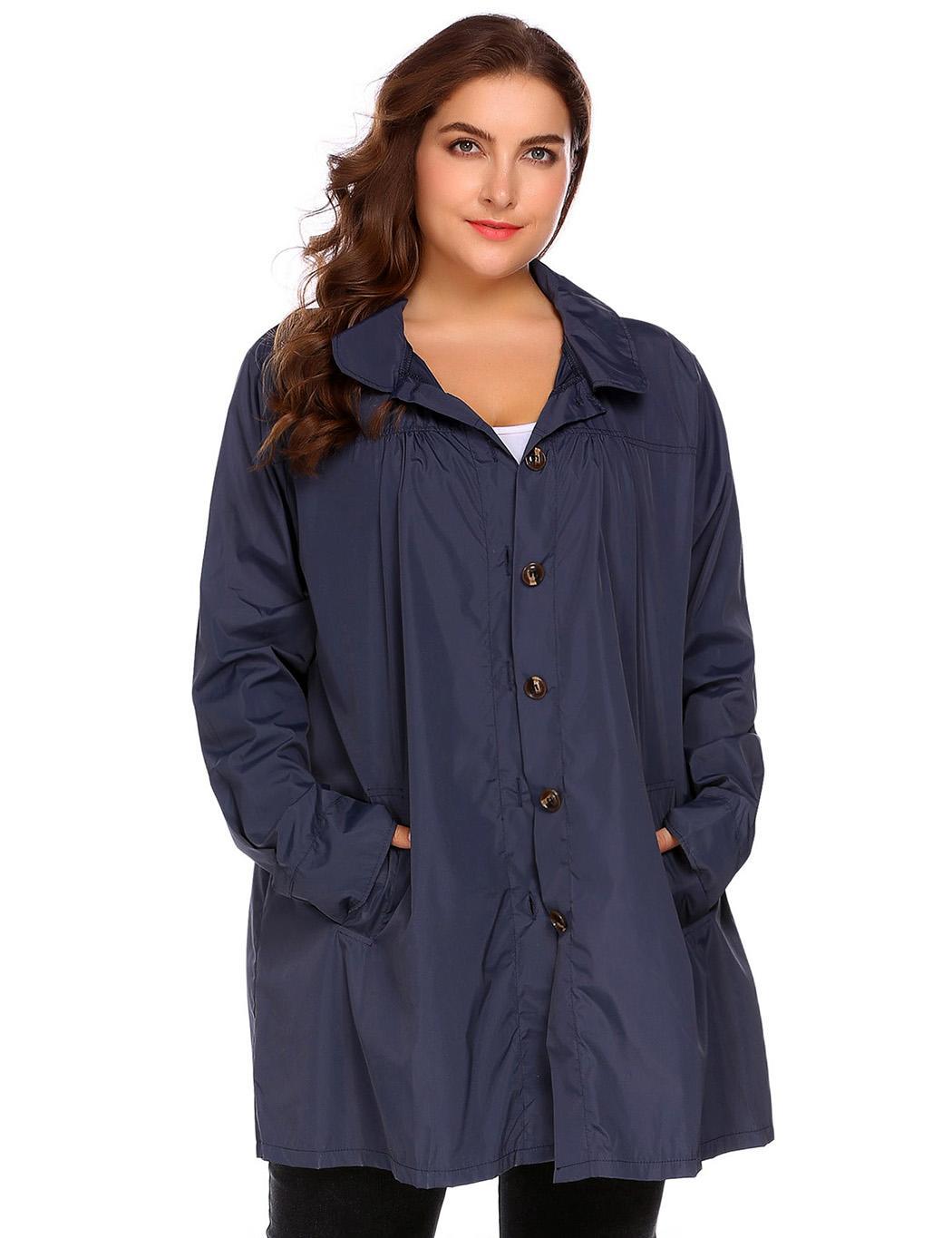 Women Plus Size Hooded Long Sleeve Lightweight Waterproof Raincoat WT88 ...