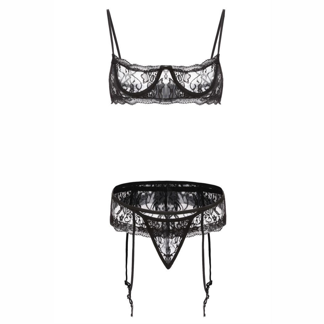 Women's Sexy Lingerie Set Underwire Lace Bra and G-string With Garter ...