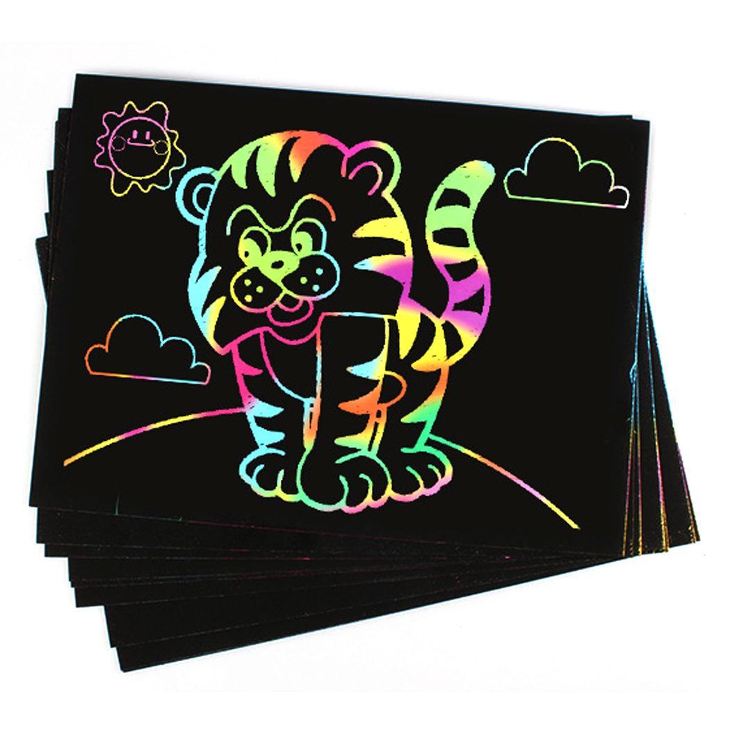 Multicolor Rainbow Scratch Paper With Wooden Stylus Kids DIY Art Toy OK