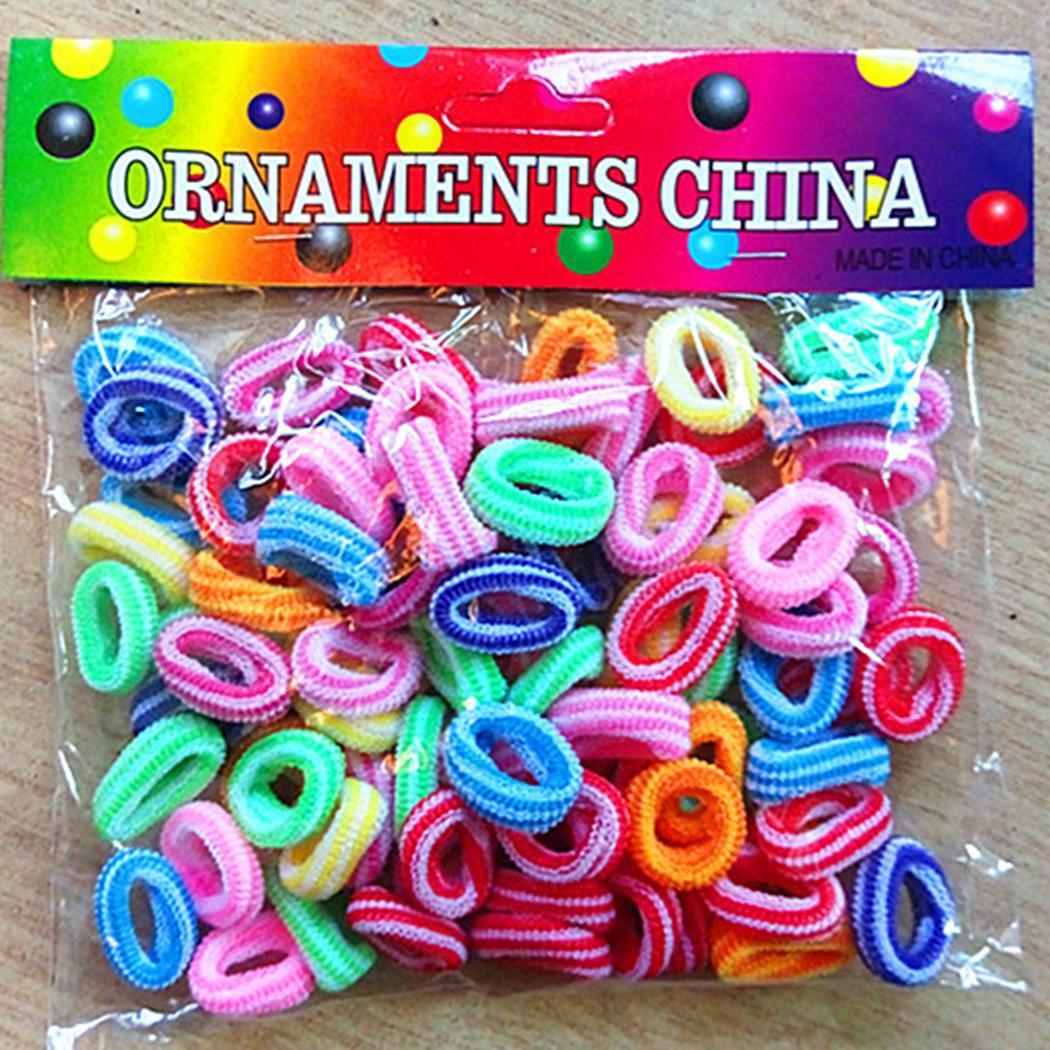 Girls 100Pcs Baby Elastic Hair Bands Ponytail Holder Bobbles Head Rope Ties